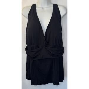 Lands End Plus Size V-neck Swim Suit Top Black Padded Women Plus Size 24W NEW
